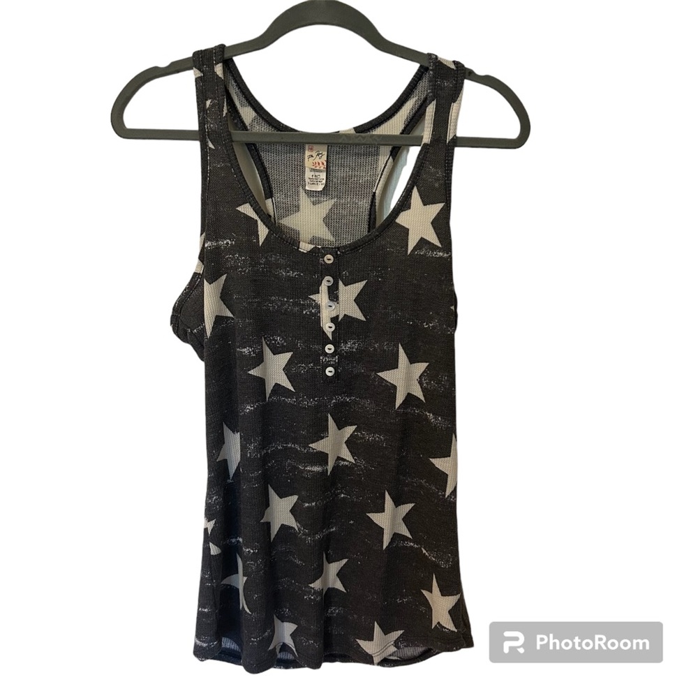 7th Ray Racerback Distressed Gray Ribbed Tank Top with White Stars Sz XL